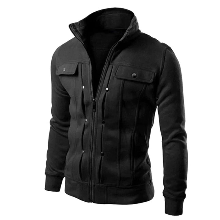 Men's Zip-Up Stand Collar Jacket – Carlo-Black-S-Nora Luxe