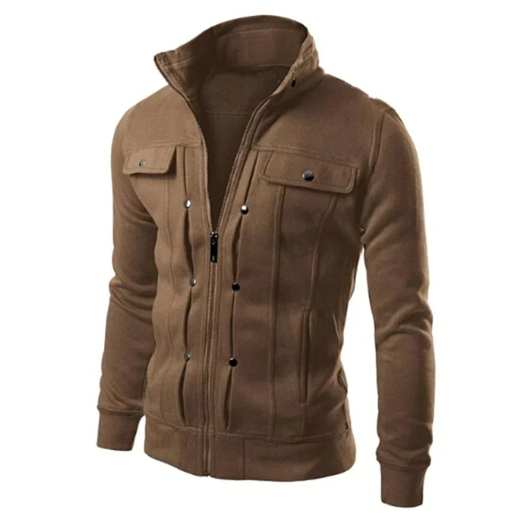 Men's Zip-Up Stand Collar Jacket – Carlo-Brown-S-Nora Luxe