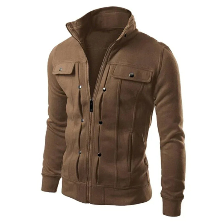 Men's Zip-Up Stand Collar Jacket – Carlo-Brown-S-Nora Luxe