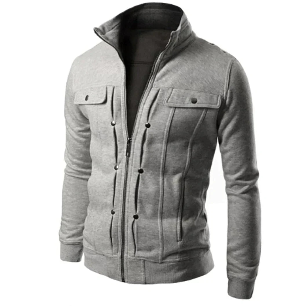 Men's Zip-Up Stand Collar Jacket – Carlo-Gray-S-Nora Luxe
