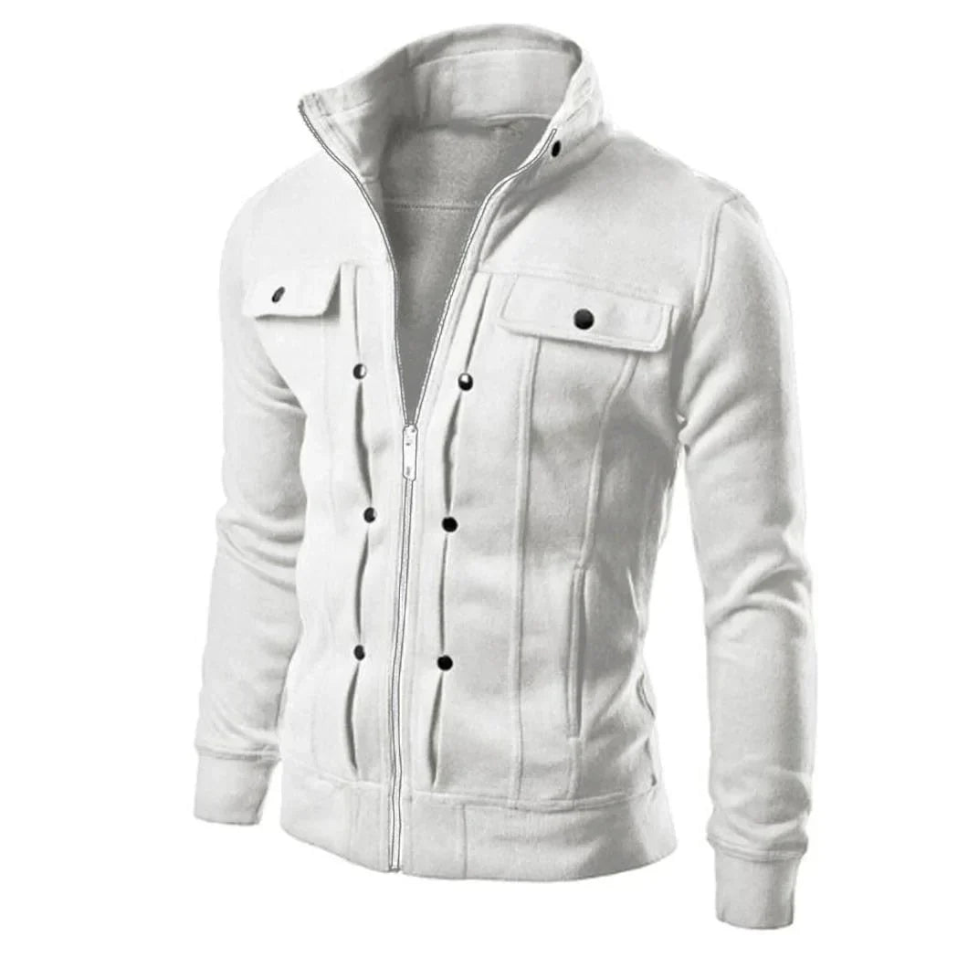 Men's Zip-Up Stand Collar Jacket – Carlo-White-S-Nora Luxe