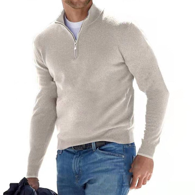 Merino Men's Sweater with V-neck - Torino-Beige-S-Nora Luxe