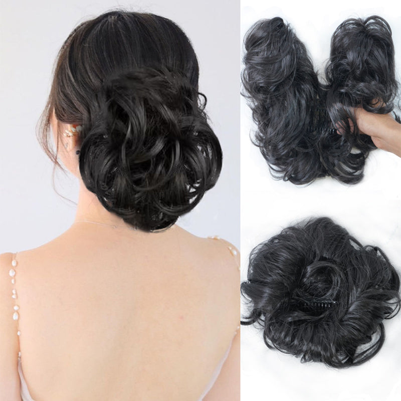 Messy Clip-in Bun with Side Clip – Elina-Black-Nora Luxe