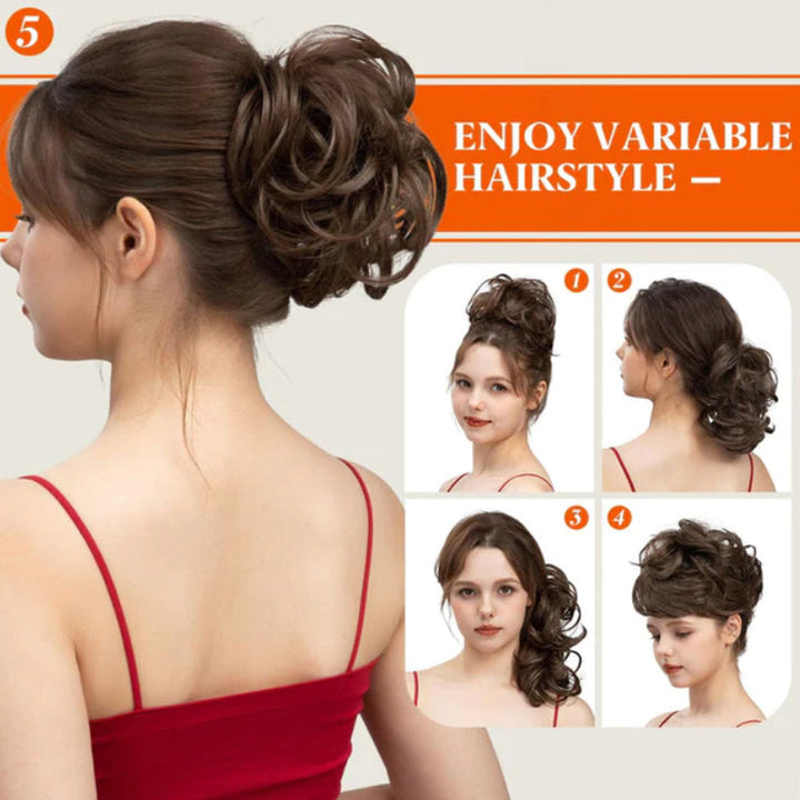 Messy Clip-in Bun with Side Clip – Elina-Black-Nora Luxe