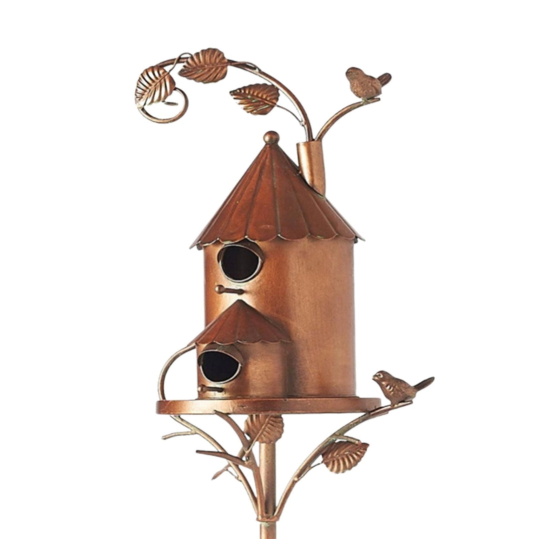 Metal Art Birdhouse on Garden Stake - FeatherNest-Cylindrical house-Nora Luxe