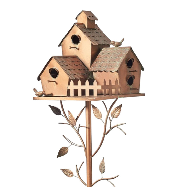 Metal Art Birdhouse on Garden Stake - FeatherNest-Trio house-Nora Luxe