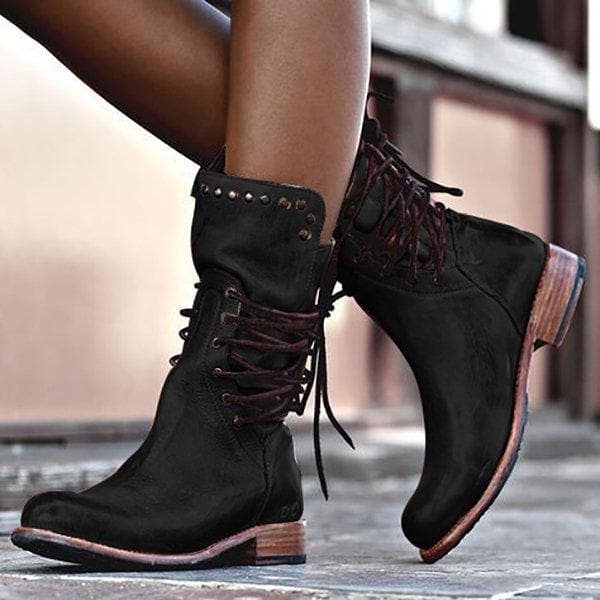 Mid-Calf Vintage Leather Boots for Women - Eliza-Black-4.0-Nora Luxe