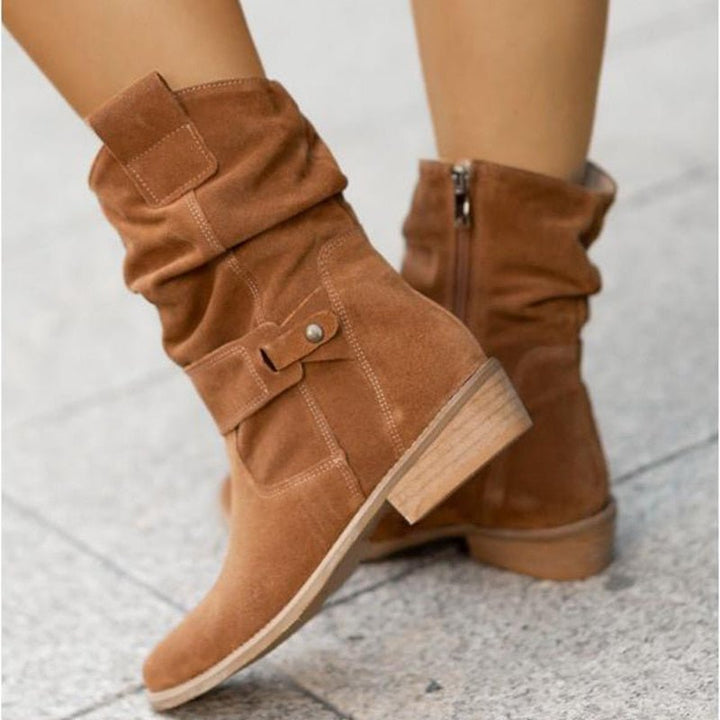 Mid-Calf Winter Boots with Heel - Iris-Beige-2.5-Nora Luxe