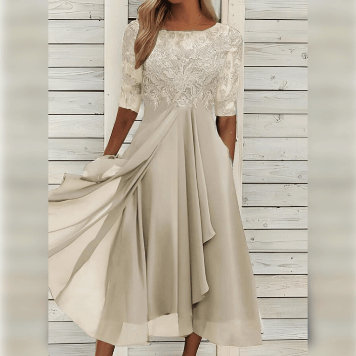 Midi dress for any occasion - Elena-Beige-XS-Nora Luxe