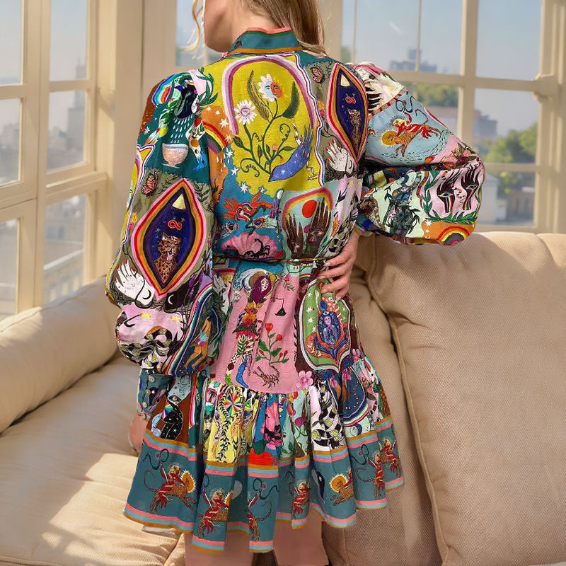 Mini Dress with Vibrant Print - Camila-Multicoloured-S-Nora Luxe