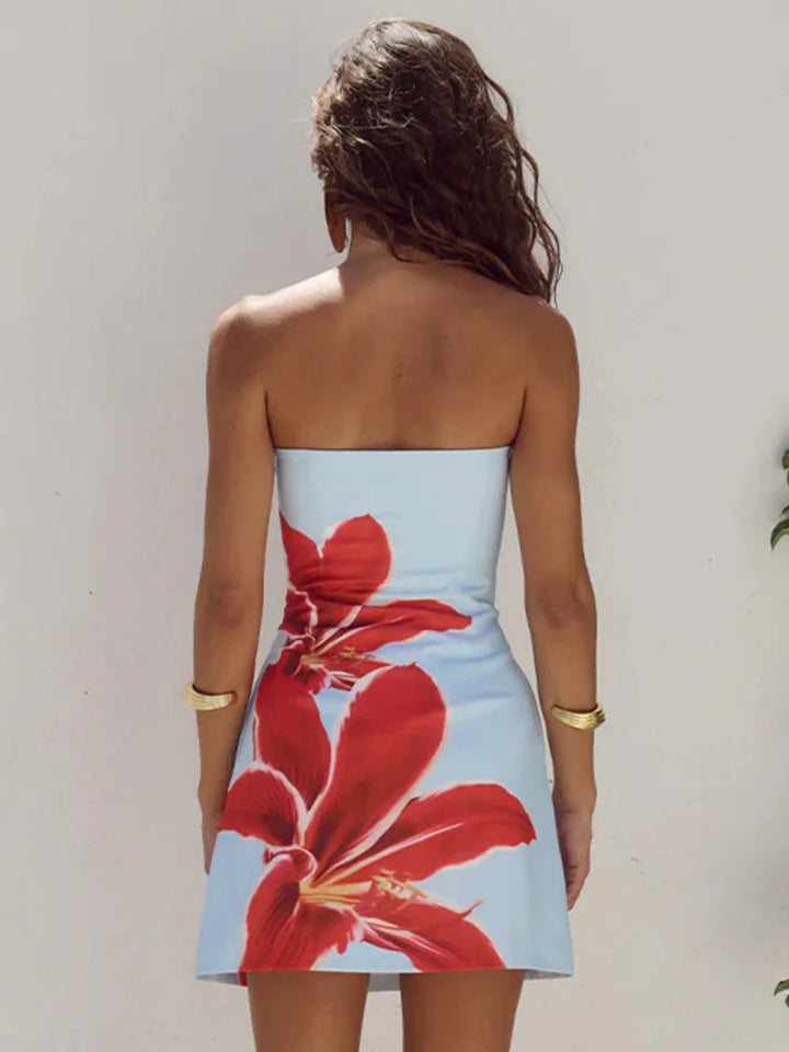 Mini summer dress with floral pattern – Amélie-Blue-S-Nora Luxe