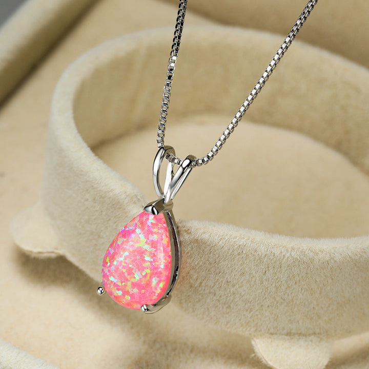 Minimalist Drop Opal Pendant Necklace - Selina-Pink Opal-Silver-Nora Luxe