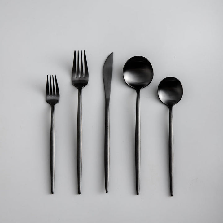 Minimalistic Cutlery for Modern Tables - PureSet-Matte Black-Set for 4 people (20 pieces)-Nora Luxe