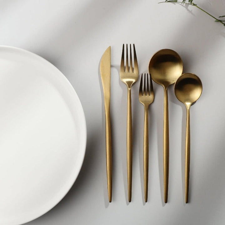 Minimalistic Cutlery for Modern Tables - PureSet-Matte Gold-Set for 4 people (20 pieces)-Nora Luxe