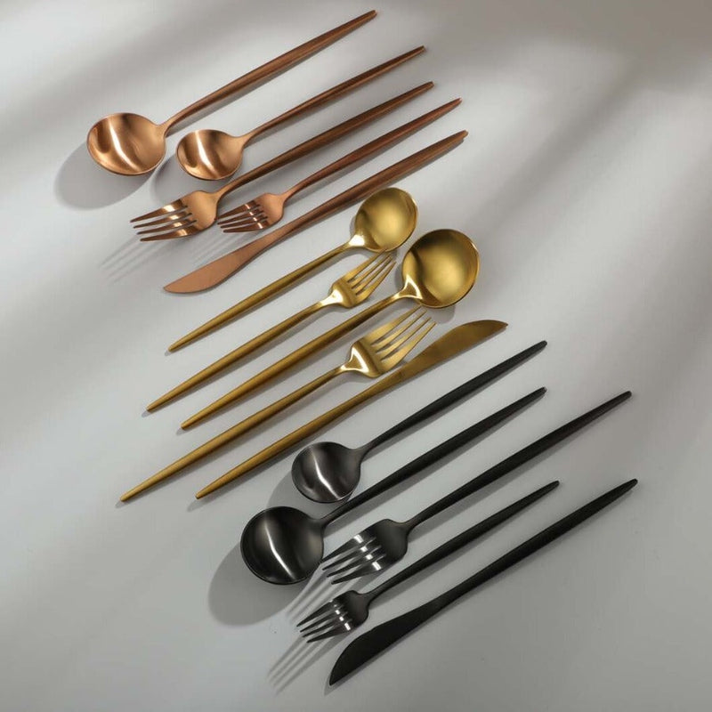 Minimalistic Cutlery for Modern Tables - PureSet-Matte Gold-Set for 4 people (20 pieces)-Nora Luxe