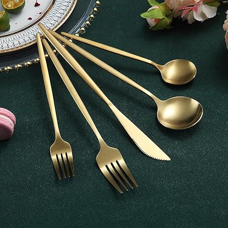 Minimalistic Cutlery for Modern Tables - PureSet-Matte Gold-Set for 4 people (20 pieces)-Nora Luxe