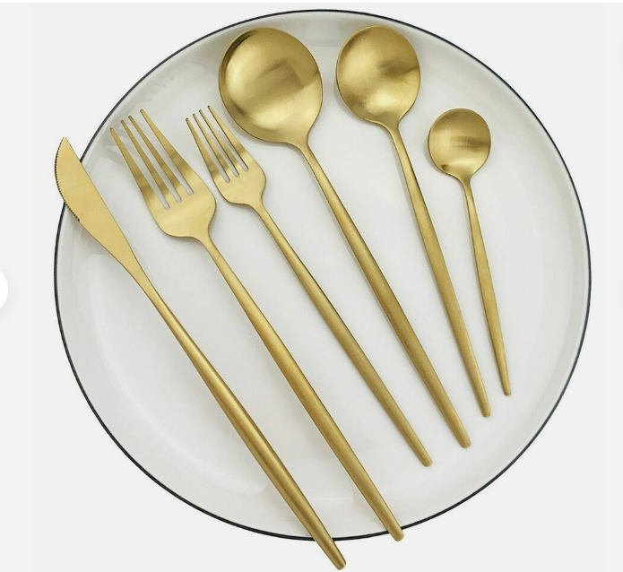 Minimalistic Cutlery for Modern Tables - PureSet-Matte Gold-Set for 4 people (20 pieces)-Nora Luxe
