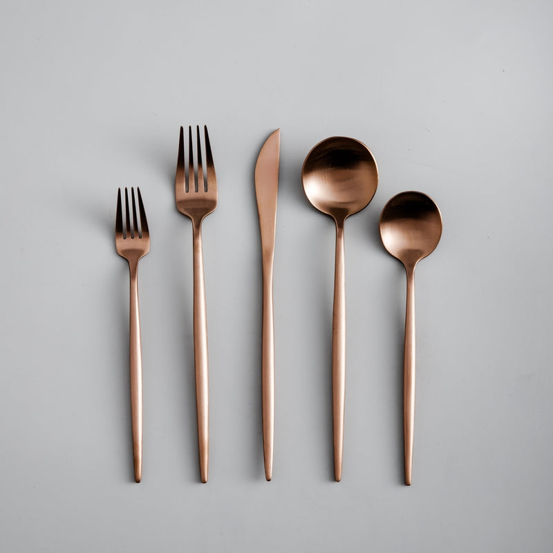 Minimalistic Cutlery for Modern Tables - PureSet-Matte Rose Gold-Set for 4 people (20 pieces)-Nora Luxe