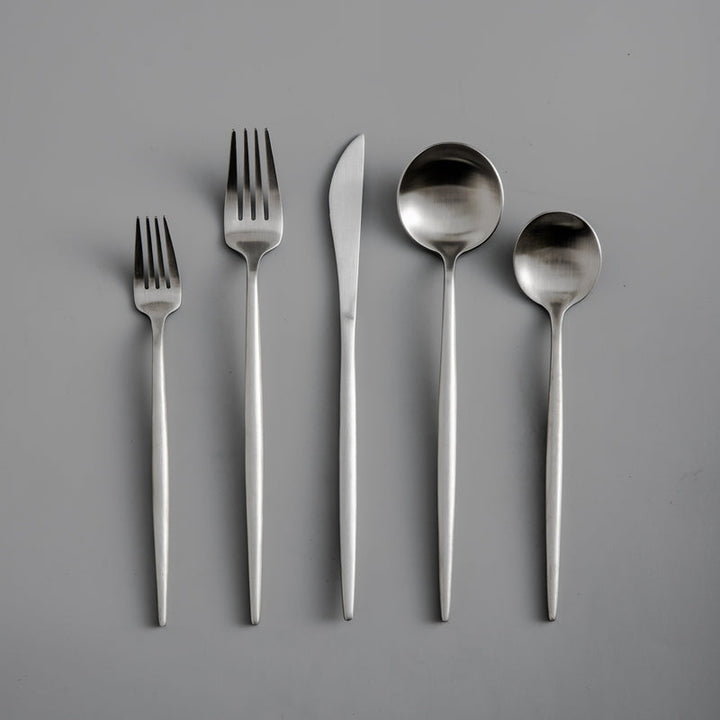 Minimalistic Cutlery for Modern Tables - PureSet-Matte Silver-Set for 4 people (20 pieces)-Nora Luxe