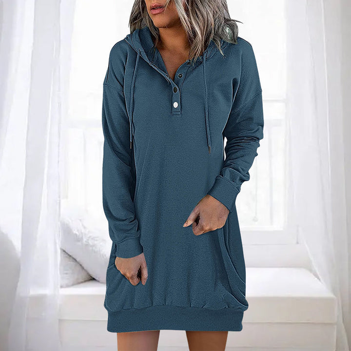 Minimalistic Long Women's Hoodie – Valeria-Dark blue-S-Nora Luxe