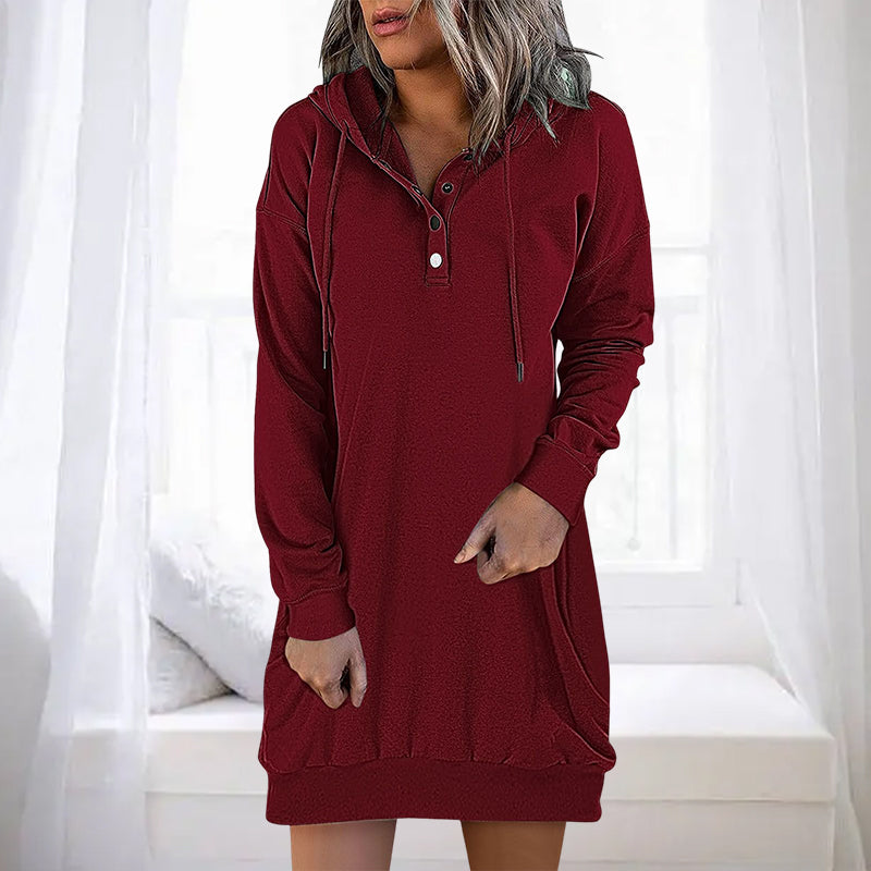 Minimalistic Long Women's Hoodie – Valeria-Red-S-Nora Luxe