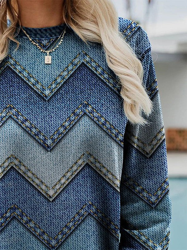 Modern Geometric Sweater with Round Neck - Adelisse-S-Nora Luxe