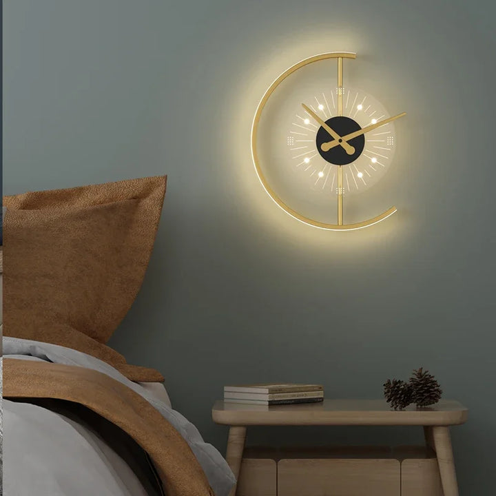 Modern Golden Illuminated Clock - Elysium-Gold-3-Color Light-Nora Luxe