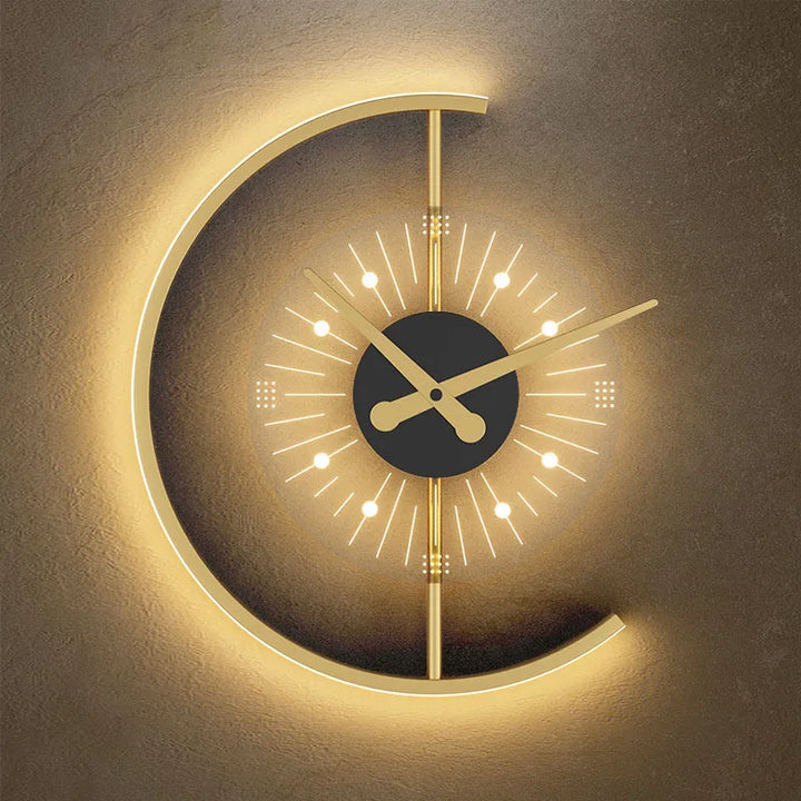 Modern Golden Illuminated Clock - Elysium-Gold-3-Color Light-Nora Luxe