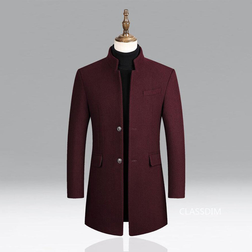 Modern Long Men's Coat - Alexander-Bordeaux Red-M-Nora Luxe