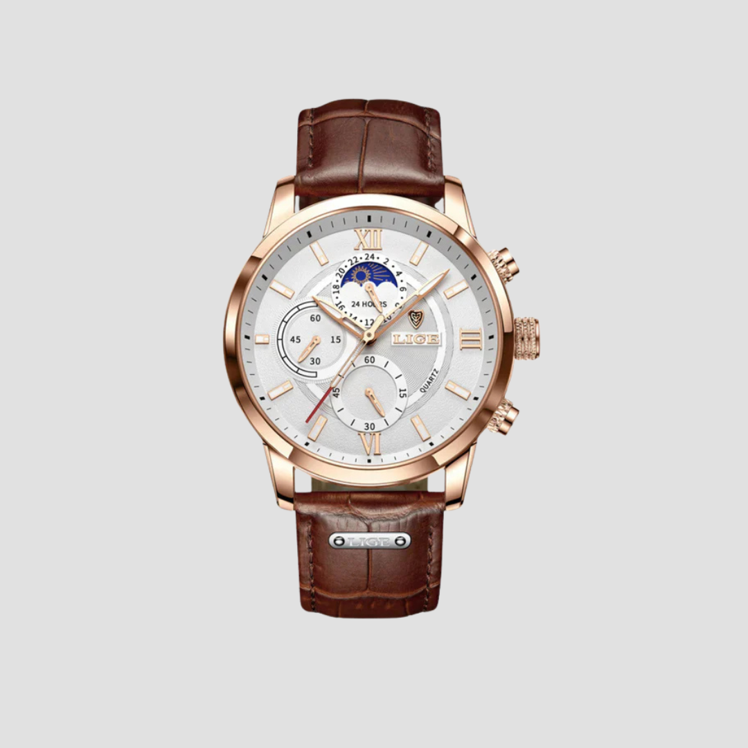 Classic men's wristwatch with quartz movement & leather strap – Davion