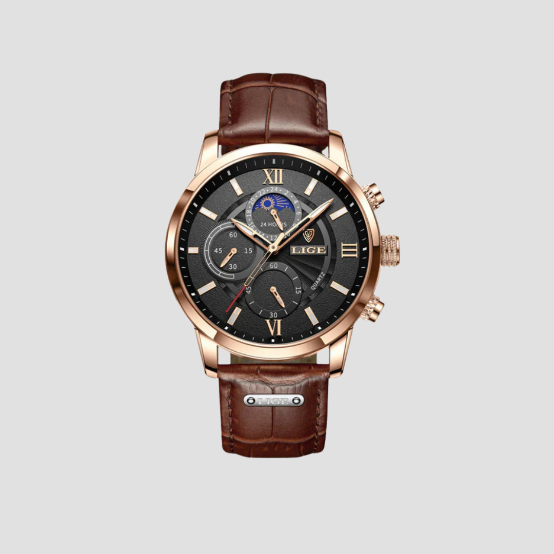 Classic men's wristwatch with quartz movement & leather strap – Davion