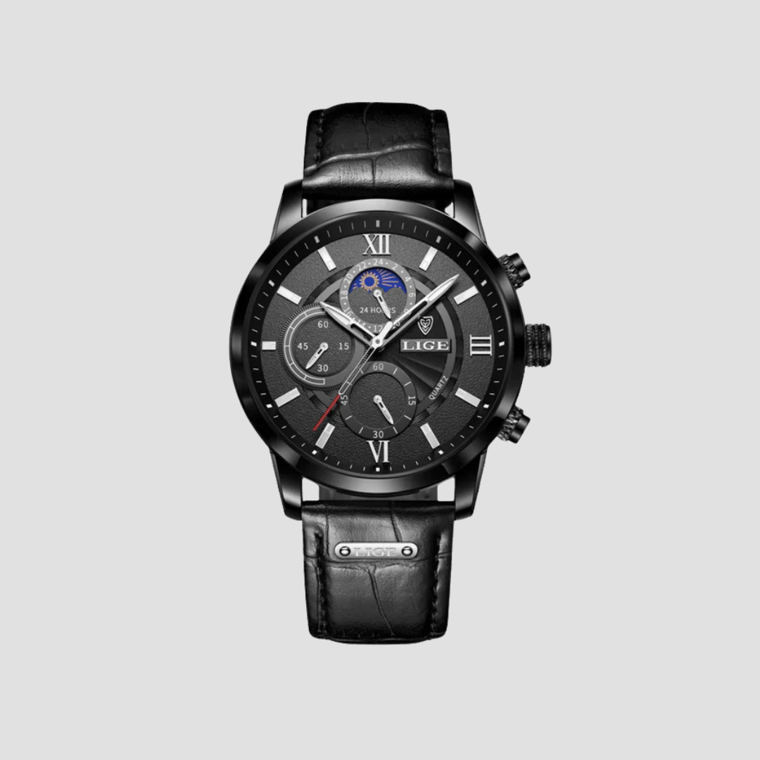 Classic men's wristwatch with quartz movement & leather strap – Davion