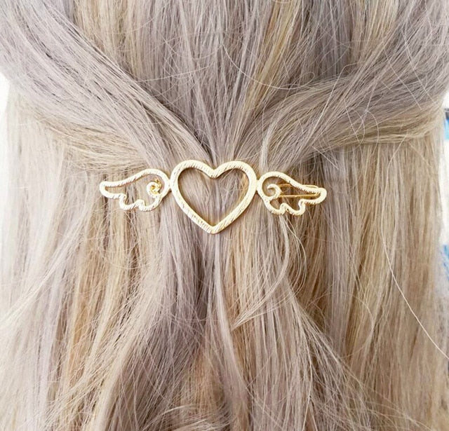 Moon Hair Clip | Stylish Round Moon Hairpin for Women-Gold Heart-Nora Luxe