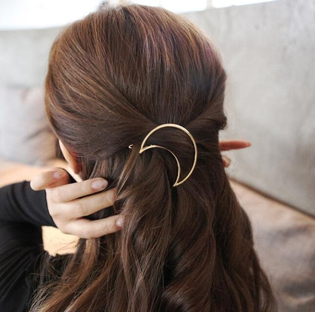 Moon Hair Clip | Stylish Round Moon Hairpin for Women-Gold Round-Nora Luxe