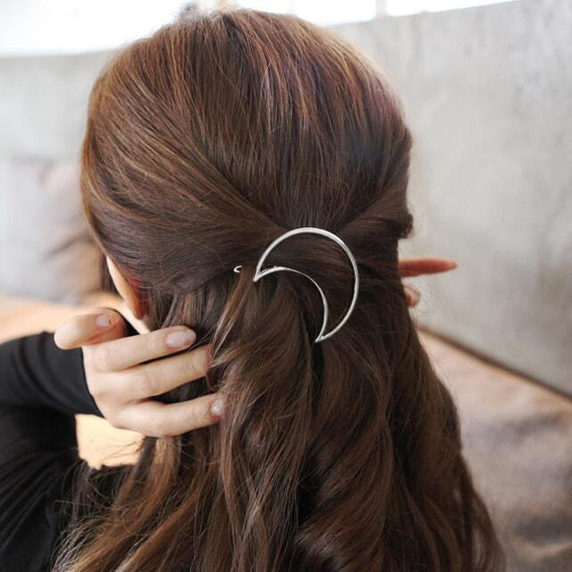 Moon Hair Clip | Stylish Round Moon Hairpin for Women-Silver Moon-Nora Luxe
