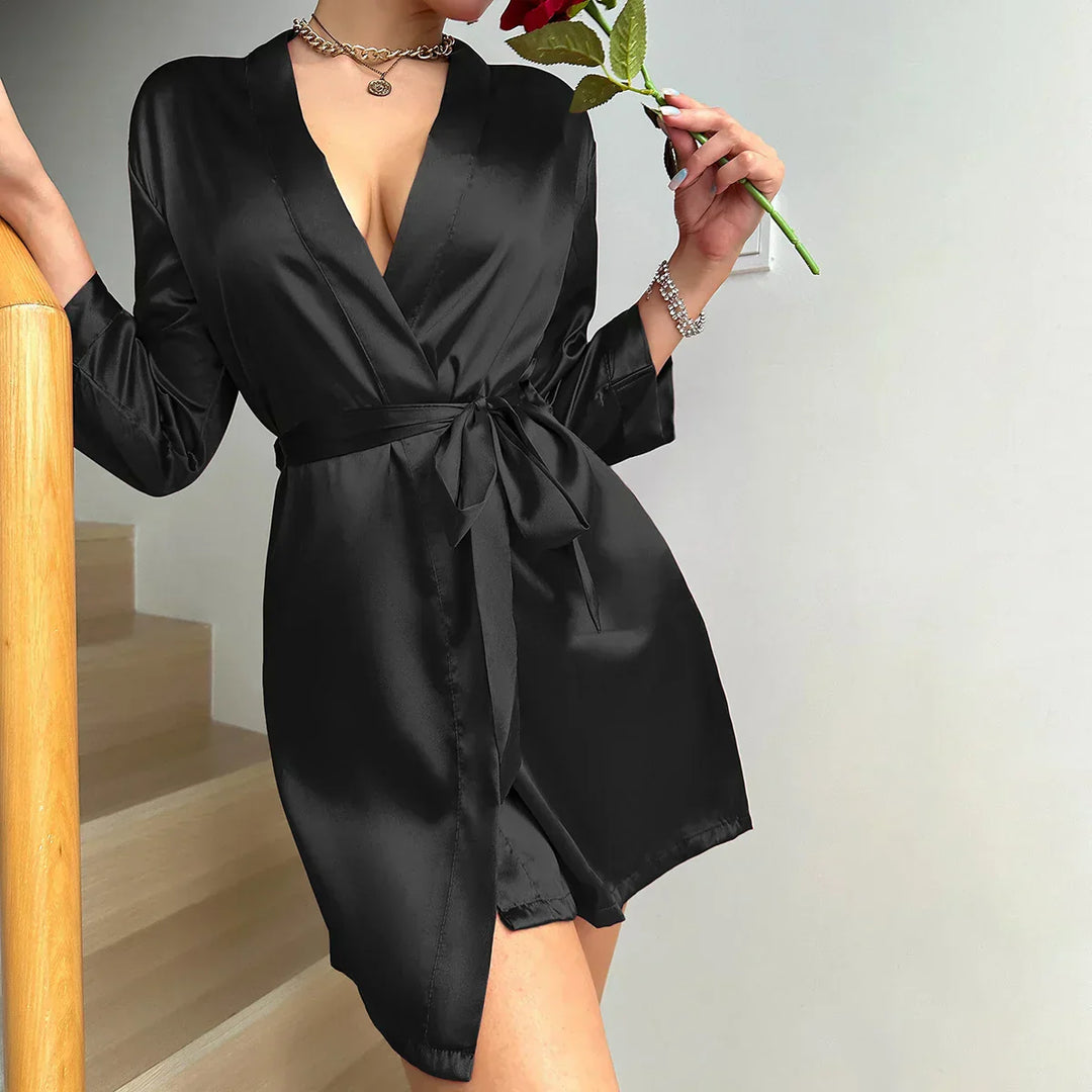 Morning dress made of Glacé Silk with Lace Closure – Noémie-Black-S-State of Style
