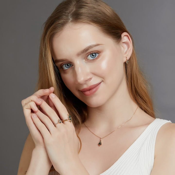 Moss Agate and White Zircon Jewellery Set - Lana-Necklace-Nora Luxe