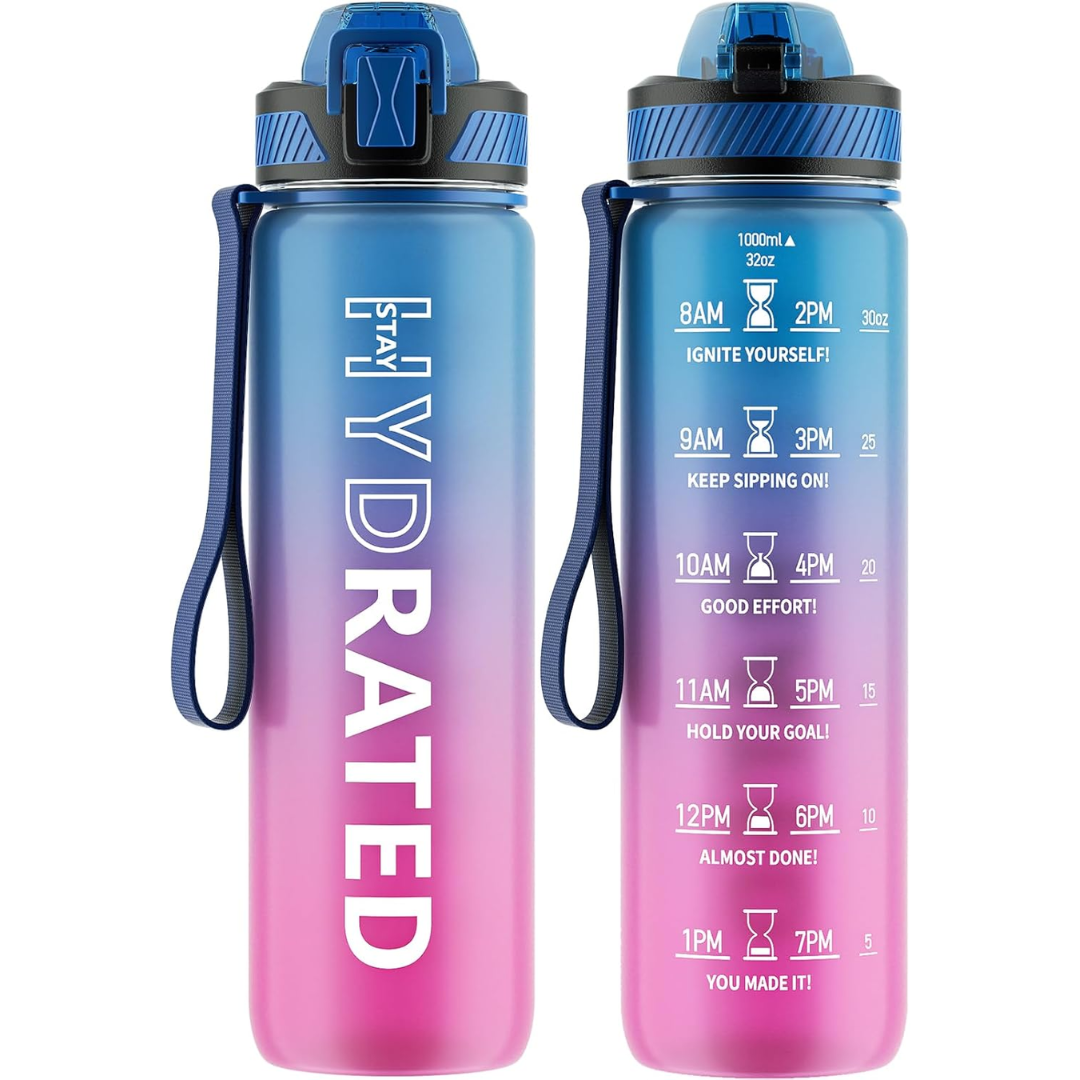 Motivational Leak-proof Bottle with Straw - Sports Bottle-800 ml-Blue Purple-Nora Luxe