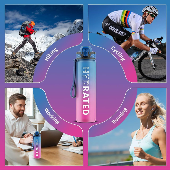 Motivational Leak-proof Bottle with Straw - Sports Bottle-800 ml-Blue Purple-Nora Luxe