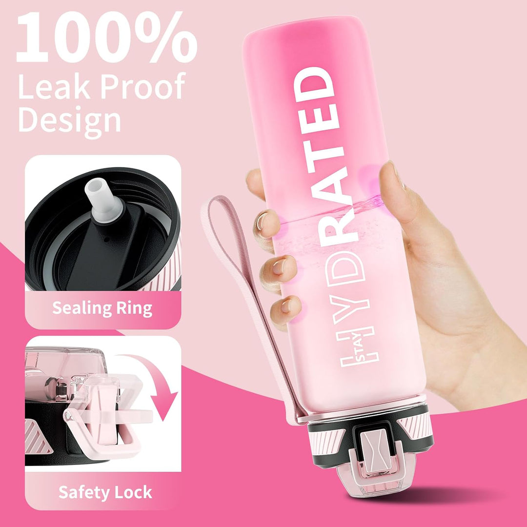 Motivational Leak-proof Bottle with Straw - Sports Bottle-800 ml-Blue Purple-Nora Luxe