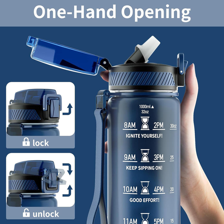 Motivational Leak-proof Bottle with Straw - Sports Bottle-800 ml-Blue Purple-Nora Luxe