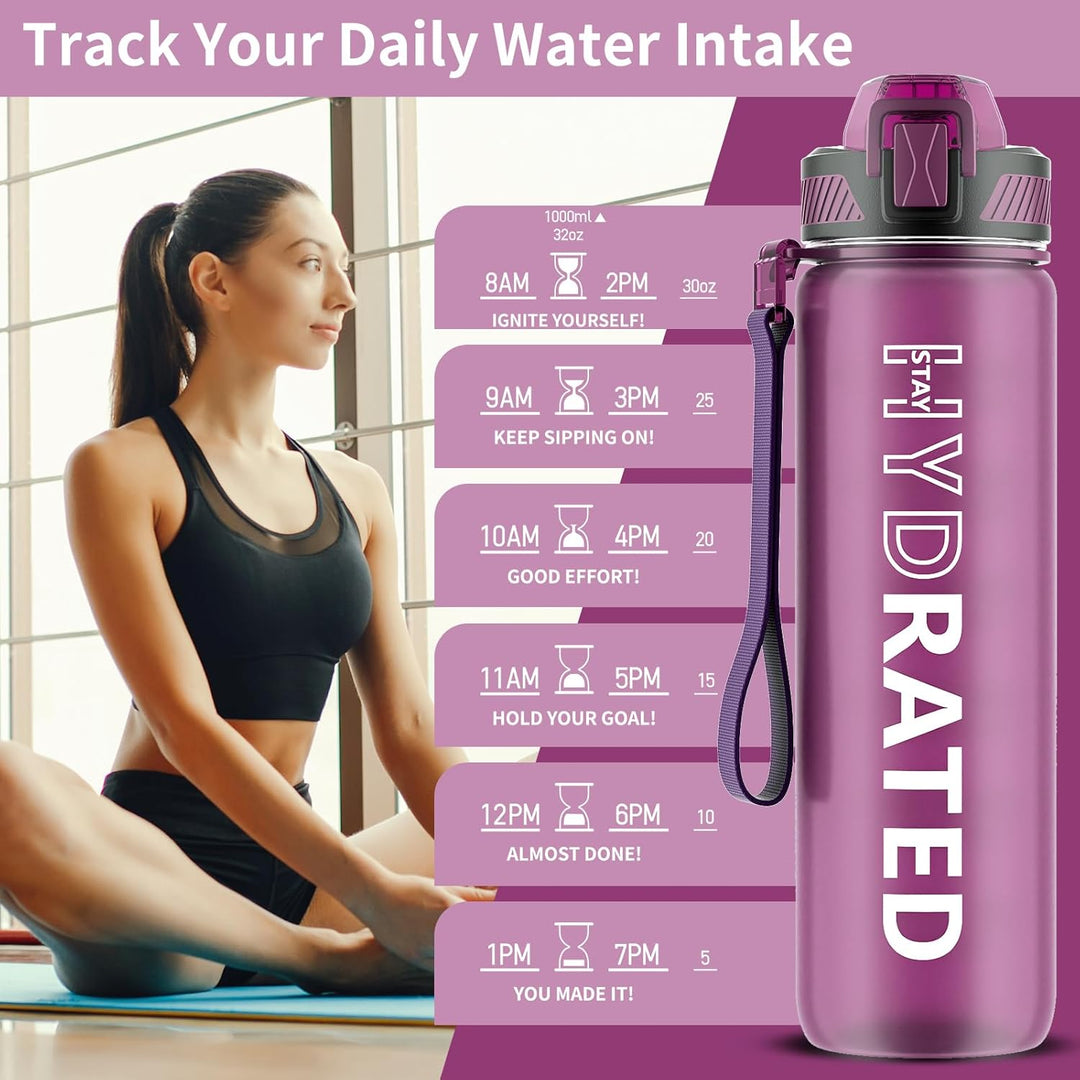 Motivational Leak-proof Bottle with Straw - Sports Bottle-800 ml-Blue Purple-Nora Luxe