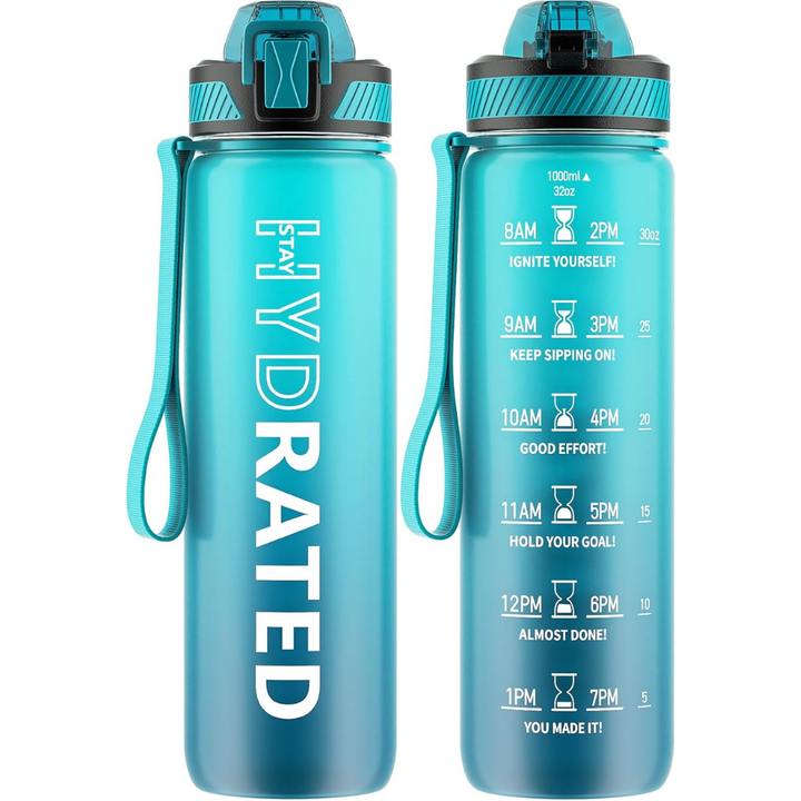 Motivational Leak-proof Bottle with Straw - Sports Bottle-800 ml-Blue Sea-Nora Luxe