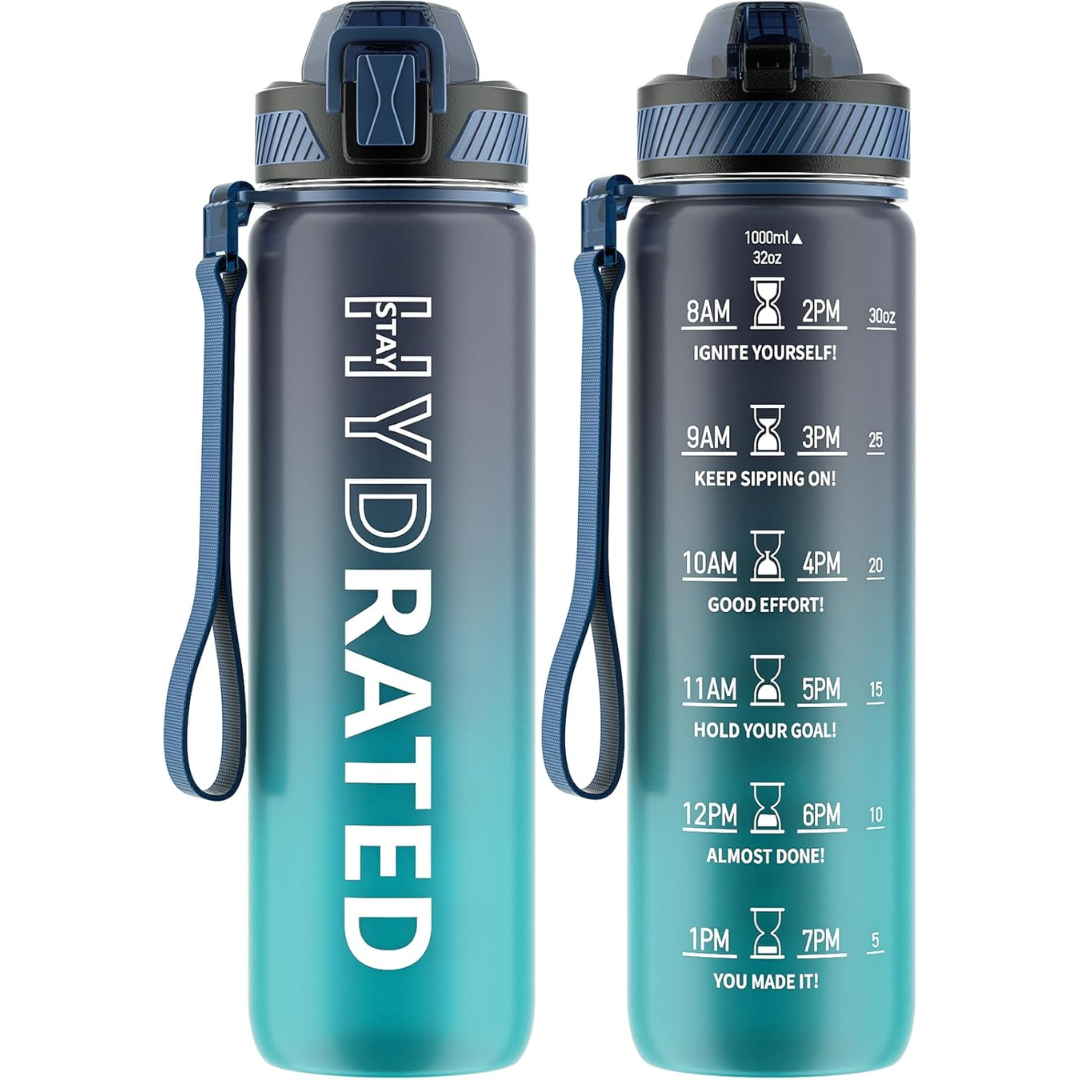 Motivational Leak-proof Bottle with Straw - Sports Bottle-800 ml-Dark blue-Nora Luxe