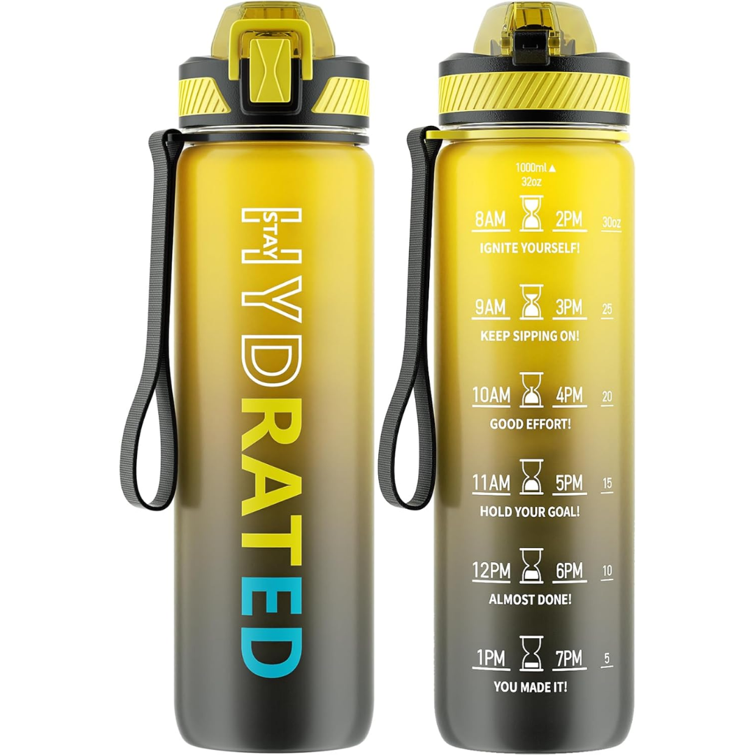 Motivational Leak-proof Bottle with Straw - Sports Bottle-800 ml-Gold gray-Nora Luxe