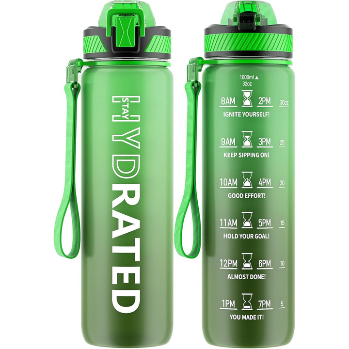 Motivational Leak-proof Bottle with Straw - Sports Bottle-800 ml-Grass Green-Nora Luxe