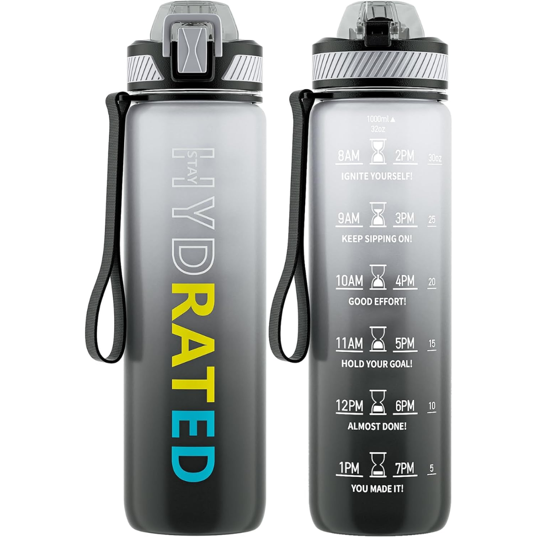 Motivational Leak-proof Bottle with Straw - Sports Bottle-800 ml-Gray Gradient-Nora Luxe