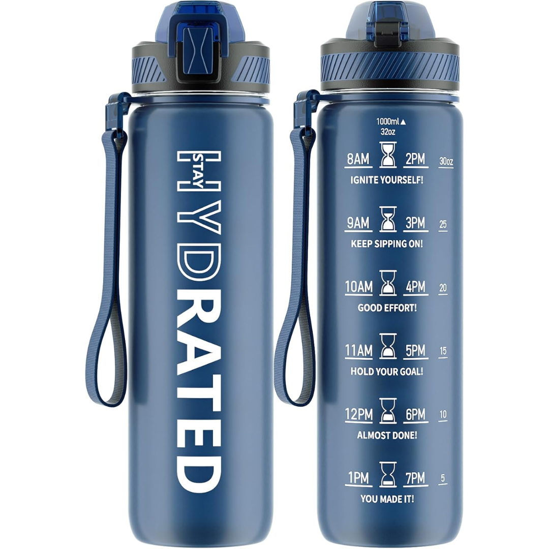 Motivational Leak-proof Bottle with Straw - Sports Bottle-800 ml-Midnight Blue-Nora Luxe