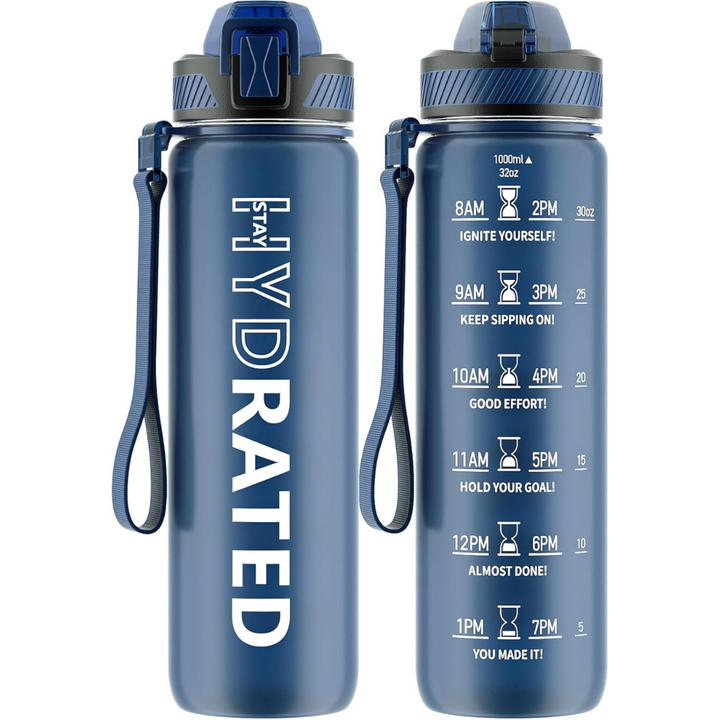 Motivational Leak-proof Bottle with Straw - Sports Bottle-800 ml-Midnight Blue-Nora Luxe