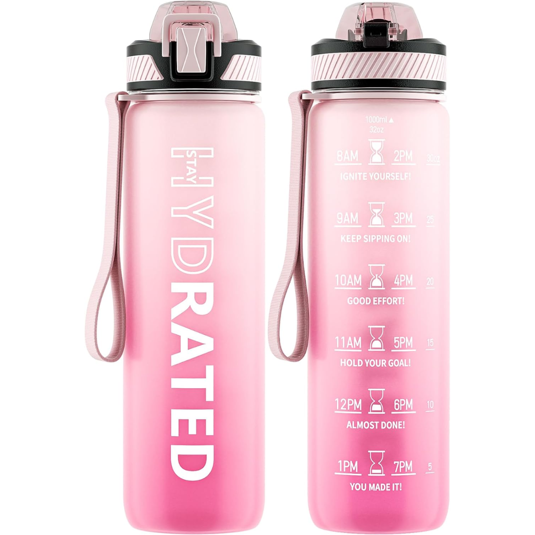 Motivational Leak-proof Bottle with Straw - Sports Bottle-800 ml-Pink Gradient-Nora Luxe